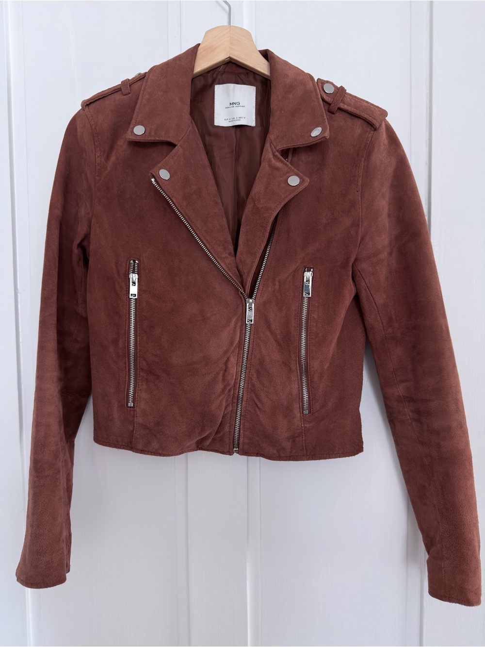 Mango Suede Biker Jacket in Rust Small